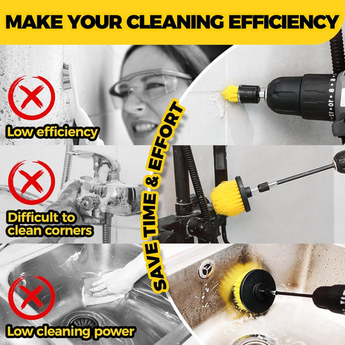 Holikme 8 Piece Drill Brush Attachments Set - Power Scrubber with Long Attachment for Bathtub, Shower, Grout, Tile