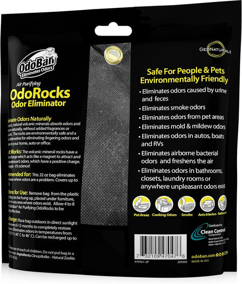 OdoBan Natural Odor Eliminator OdoRocks Made from Volcanic Rocks, 2 Pound Bag, Fragrance Free