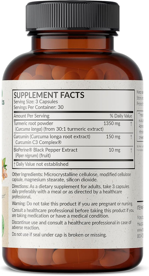 Futurebiotics Turmeric + Curcumin 1500 MG per Serving, Antioxidant, Joint & Digestion Support with BioPerine for Enhanced Nutrient Intake, Non-GMO, 90 Vegetarian Capsules