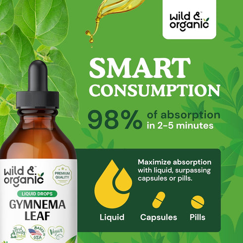 Gymnema Tincture - Sugar-Free Organic Gymnema Sylvestre Liquid with Antioxidants, Vegan Drops (2 oz)