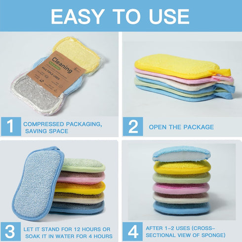 WANWLI 6-Pack) Dish Sponge Kitchen Sponges,Scrub Sponges,Double Sided Cleaning,Non Scratch,Ultra fine Fiber