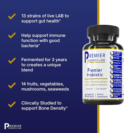 Premier Research Labs Probiotic Caps, Pre-, Pro-, and Post-Biotics for Healthy Gut, Digestive Health & Immune Support
