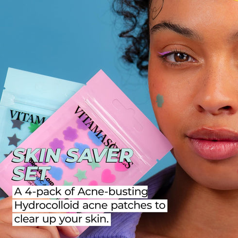 Vitamasques Acne Patch Face Mask Set, 4-Pack - Hydrocolloid Patches 80 Count (Salicylic & Tea Tree, Salicylic & Niacinamide) - Reduce Oil Build-Up for Blackheads