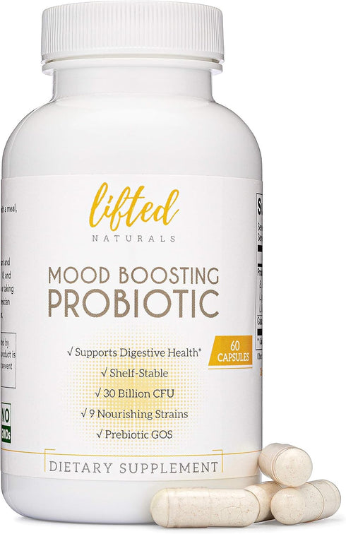 Lifted Naturals Mood Boosting Probiotic - 30 Billion CFU, Mood Support Supplement, 60 Capsules