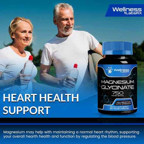 Magnesium Glycinate Capsules - 750mg, 120 Count, High Absorption Supplement for Heart Health, Sleep for Women and Men