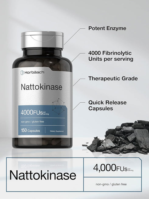 Horbaach Nattokinase Supplement | 4000 FU | 150 Capsules - Non-GMO, Gluten Free