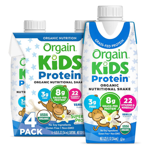 Orgain Organic Kids Nutritional Protein Shake - Vanilla, 8g Dairy Protein, 22 Vitamins & Minerals - 4 Pack