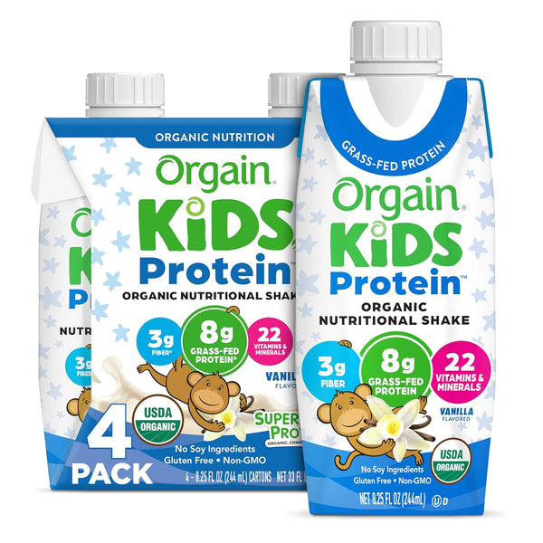 Orgain Organic Kids Nutritional Protein Shake - Vanilla, 8g Dairy Protein, 22 Vitamins & Minerals - 4 Pack
