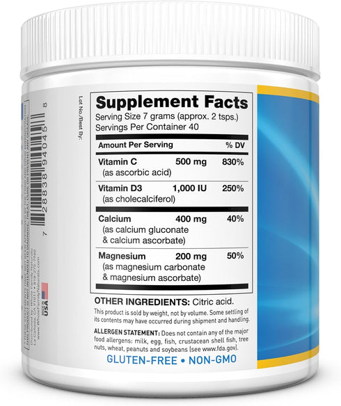 Calcium Magnesium Powder Supplement - CalMag Plus with Vitamin C & D3 - Natural Calm Cal Mag Drink - Gluten Free,