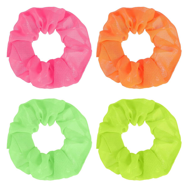 Neon Scrunchies for Hair - Mabor 4Pcs 80s Neon Soft Hair Scrunchy, Solid Colors for 80s Party Accessories