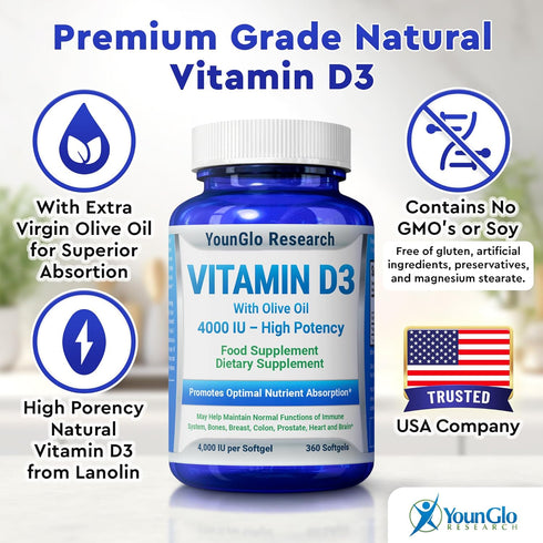 Vitamin D3 4000 IU Dietary Supplement to Promote Healthy Bone & Immune Function, Easy-to-Swallow 360 Softgels