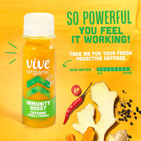 Immune Immunity 2 Oz (Pack 12) Vive Organic Support Shot, Cold-Pressed Ginger, Turmeric & Cayenne, Gluten Free, Vegan