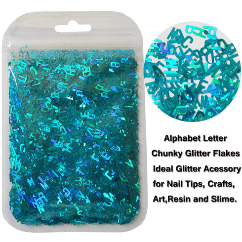 LoveOurHome 8 Colors Holographic Letter Chunky Glitter Flakes, Number Shaped Confetti for Nail Art and Resin Crafts