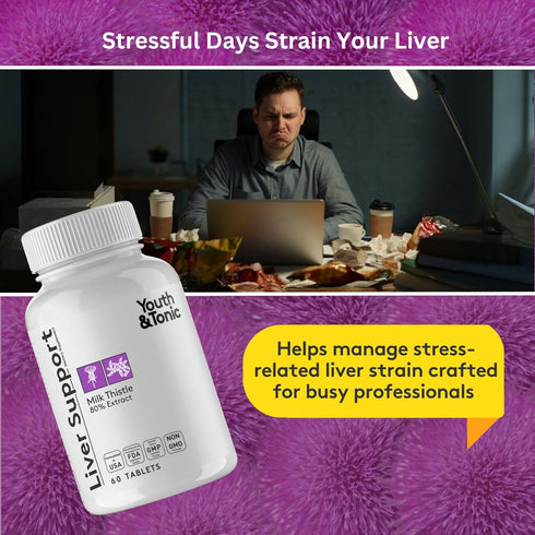 Youth & Tonic Liver Detox Cleanse Supplement, Silymarin Milk Thistle Complex Formula, 60 Capsules