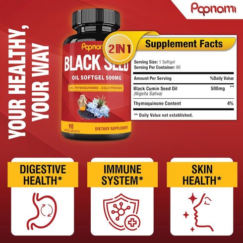 Immune 90 Counts 3 Premium Black Seed Oil Softgel - Supports System, Heart, Digestive, Skin, Hair & Body Balance