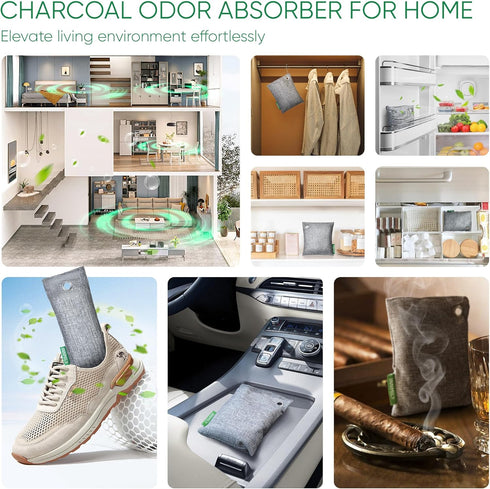 Activated Charcoal Odor Absorber, Bamboo Charcoal Air Purifying Bags for Strong Odor in Home, Car, Closet, Pet
