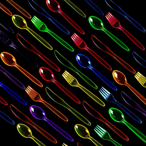 JOYIN 288 PCs Plastic Cutlery Hard Utensils for Cinco De Mayo Celebrations, Mexican Party Favors, Fiesta Party Supplies, Luau Party, Taco Tuesday Event, Carnivals, 6 Bright Neon Colors