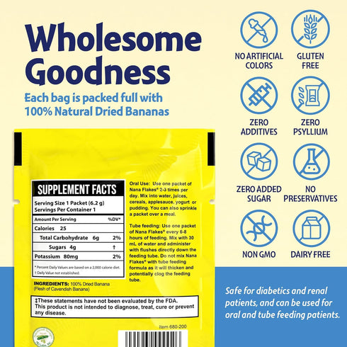 Nutritional Designs Nana Flakes, 100% Pure Anti-Diarrheal Banana Powder for IBS Relief & Heart Burn - Natural, 50 Packs