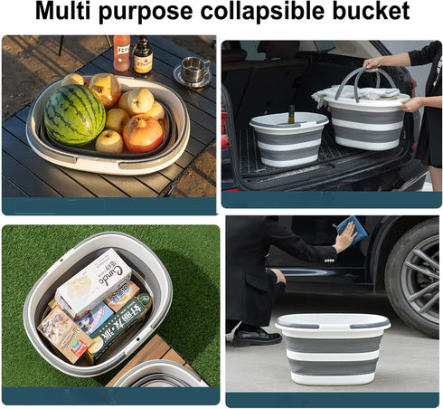 Large Plastic Cleaning Caddy Bucket with Handles - Portable Tool Storage Tote, Collapsible for Fishing, Garden (Grey)