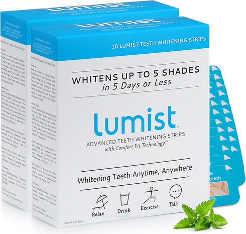 Lumist Advanced Teeth Whitening Strips, Pack of 20 (10 Treatments), Mint Flavored with Enamel Safe Technology