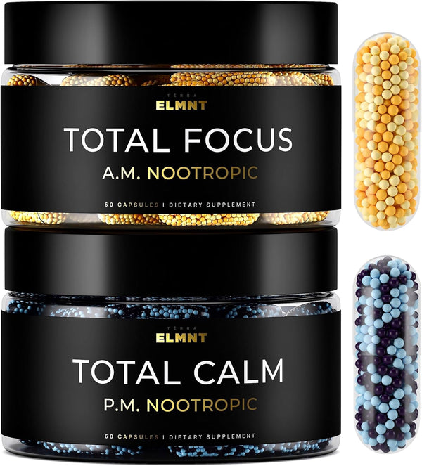 AMPM Nootropic Total Focus + Calm 9X Strength with Caffeine, L-Theanine, Alpha GPC, L-Tyrosine, Ashwagandha - Brain
