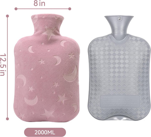 Hot Water Bottle with Soft Cover, 2L Bag for Menstrual Cramps, Pain Relief, Hot and Cold Therapies, Pink