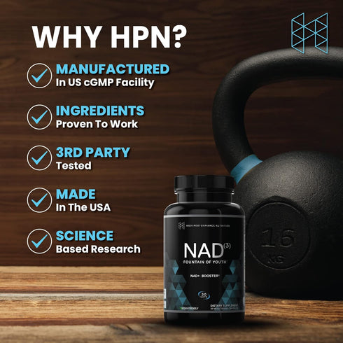 HPN NAD+ Booster – Nicotinamide Riboside Alternative (NAD3) for Men & Women, 312 mg per Serving, 30 Veggie Pills