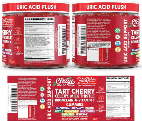 Gummies 60 Gummy Clean Nutra Tart Cherry Uric Acid Flush Celery Milk Thistle Bromelain Vitamin C Magnesium Citrus