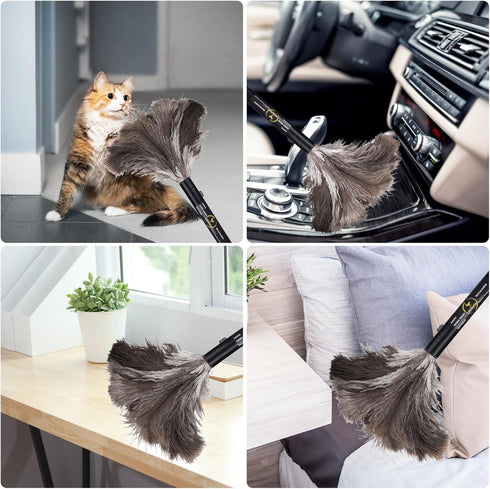 Aldwin Ostrich Feather Duster Retractable 2 Pack, 16 Inch Genuine Fluffy Handheld Dusters for Cleaning