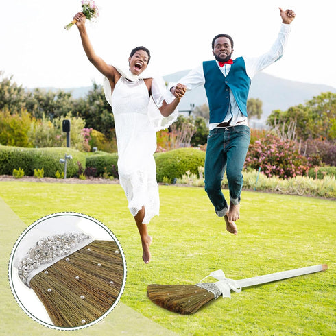 Wedding Brooms DIY Bride Groom Jump Broom 11.81 x 28.74 Inch with White Ribbons for African American Wedding Crafts