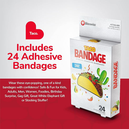 BioSwiss Taco Shaped Self Adhesive Bandages, Latex Free Sterile Wound Care, 24 Count