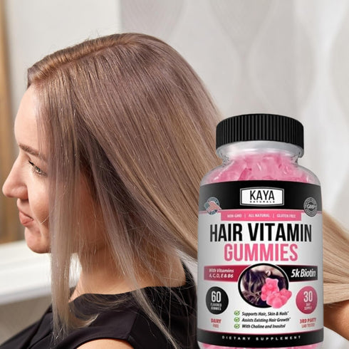 Kaya Naturals Hair Growth Gummies - Biotin 5000mcg Vitamins for Healthy Hair, Skin, Nails - 60 Count, Blueberry Flavor