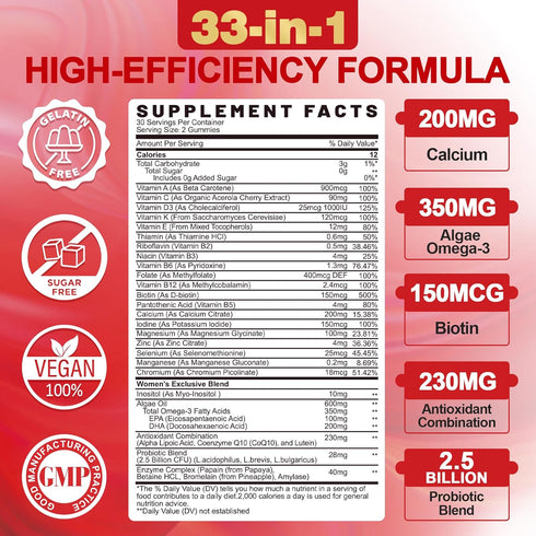 Gummies Gummies Omega-3, Immunity, 60 Sugar-Free Women's Multivitamin - Women Methylated Multivitamin Filled
