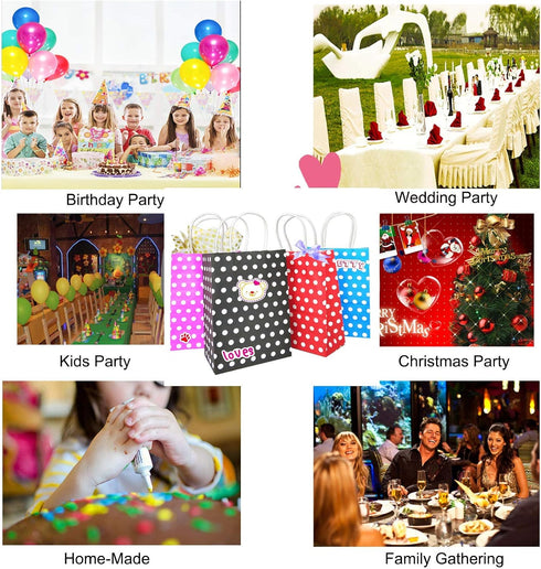 Small Polka Dot Gift Bags, Black Kraft Paper Bags with Handles for Party Favors, 12 PCS