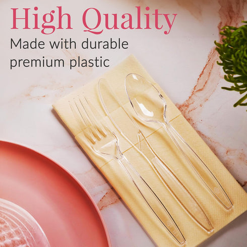 Prestee 500 Clear Plastic Spoons Bulk - Heavy Duty Disposable Cutlery, Plastic Spoon Flatware Pack, Utensil Set