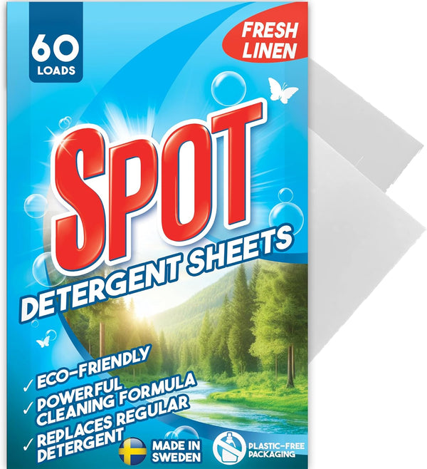 Laundry Detergent Sheets, Fresh Linen Scent, 60 Loads, Made in Sweden, Eco Friendly, Liquidless, TSA Compliant