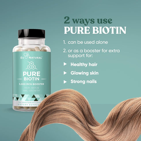 Biotin 5000 mcg Hair Skin Nails Supplement – High-Potency Hair Growth Vitamins for Women & Men – 120 Vegan Soft Capsules
