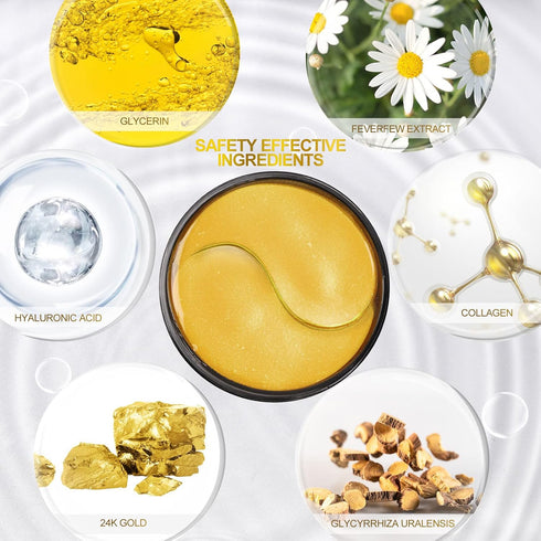 Fivewan 24k Gold Under Eye Patches - 60 Pcs Pure Gold Anti-Aging Collagen Mask for Dark Circles & Puffiness