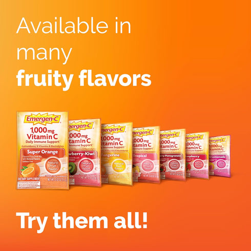 Emergen-C 1000mg Vitamin C Powder, 30 Count, with Antioxidants, B Vitamins and Electrolytes, Supplements for Immune