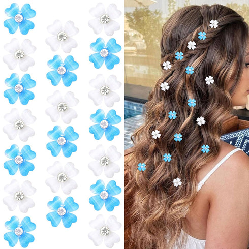 Wecoe 20 Pcs Small Blue White Flower Hair Clips, Tiny Mini Clips for Hair, Cute Decorative Hair Clips for Girls