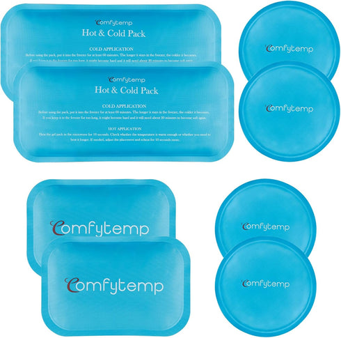 Comfytemp Gel Ice Packs for Injuries, Reusable 8 Pack, FSA HSA Approved, Hot and Cold Compress for Pain Relief, Small
