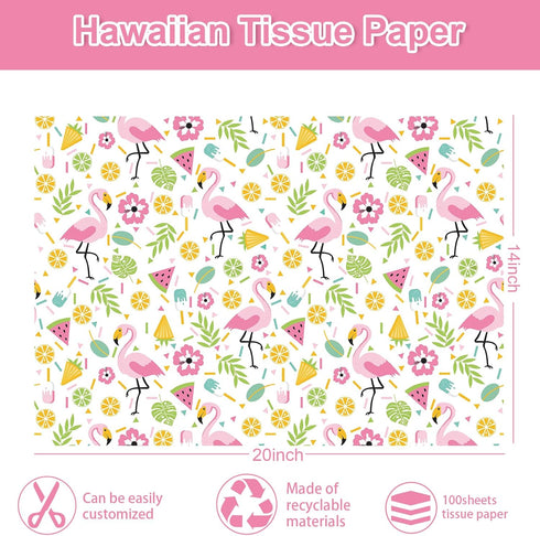 JarThenaAMCS 100 Sheets Hawaiian Tissue Paper Tropical Gift Wrapping Paper Palm Leaves Flamingo Decorative Art Craft Paper for DIY Crafts Summer Birthday Party Home Decor, 14 x 20 Inch by JarThenaAMCS
