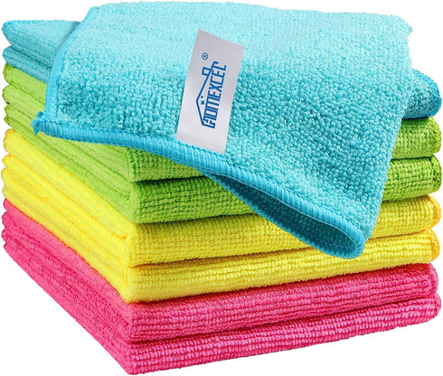 HOMEXCEL Microfiber Cleaning Cloth: 8 Pack Assorted Cleaning Rags, 11.5"X11.5" (Green/Blue/Yellow/Pink)