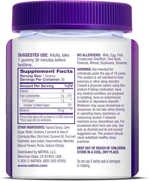 Natrol Time Release Melatonin 10 mg, Dietary Supplement for Restful Sleep, 35 Strawberry-Flavored Gummies, 35 Day Supply