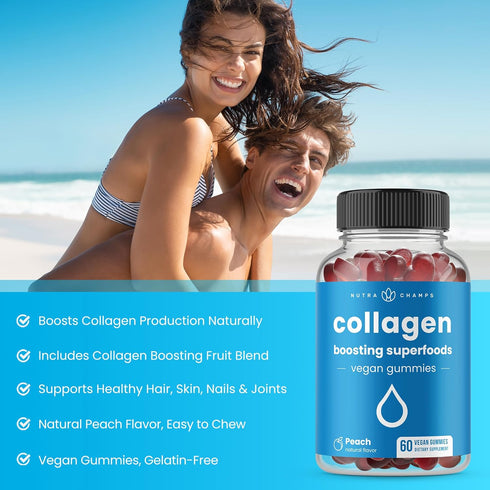 Collagen Boosting Gummies for Natural Collagen Production, Vegan Pectin Supplements Chews for Hair, Skin, Nails, Joint