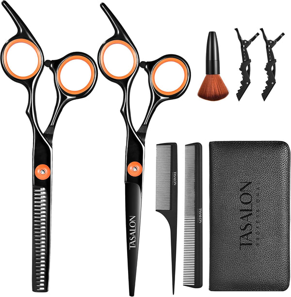 TASALON Hair Cutting Scissors Kit, All-in-1 Set with Professional Hair Shears, Thinning Scissor, Comb, Leather Bag