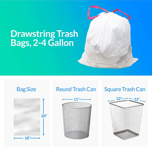 Reli. 2-4 Gallon Trash Bags Drawstring, 250 Count, Small Garbage Bags 4 Gallon - White Trash Can Liners