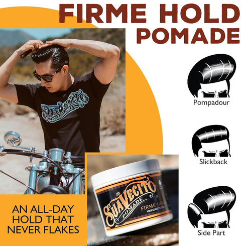 Suavecito Pomade Firme Hold, 5 oz Strong Hold Hair Pomade for Men, Medium Shine, Water Based, Easy to Wash Out