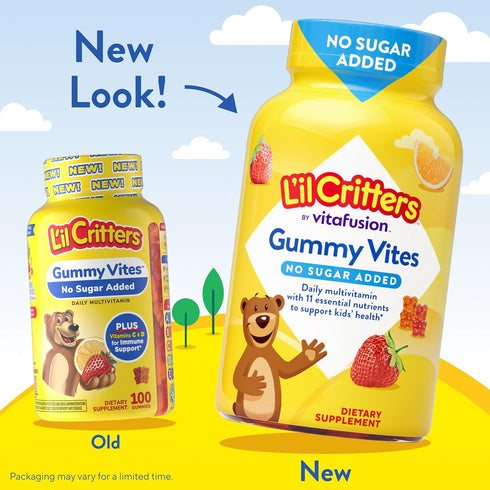 Gummy Gummy 2+ D3 Immune, 100 Gummies Lil Critters Vites No Sugar Added Daily Multivitamin for Ages Toddlers & Kids
