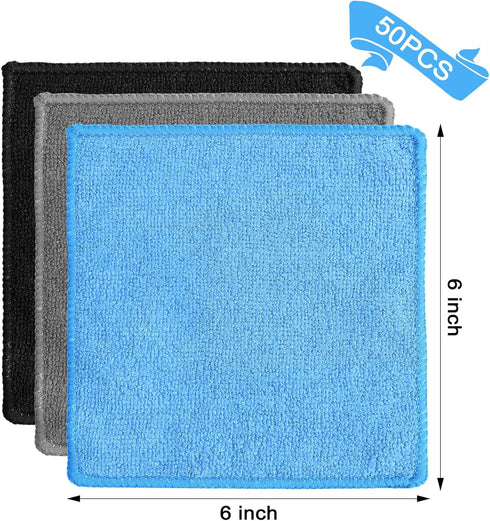 Wash(6 6 Inch,Blue/Gray/Black,50 Tanlade Cleaning Cloth Dry Erase Cloth Cleaning Rags Reasonable Kitchen Towels